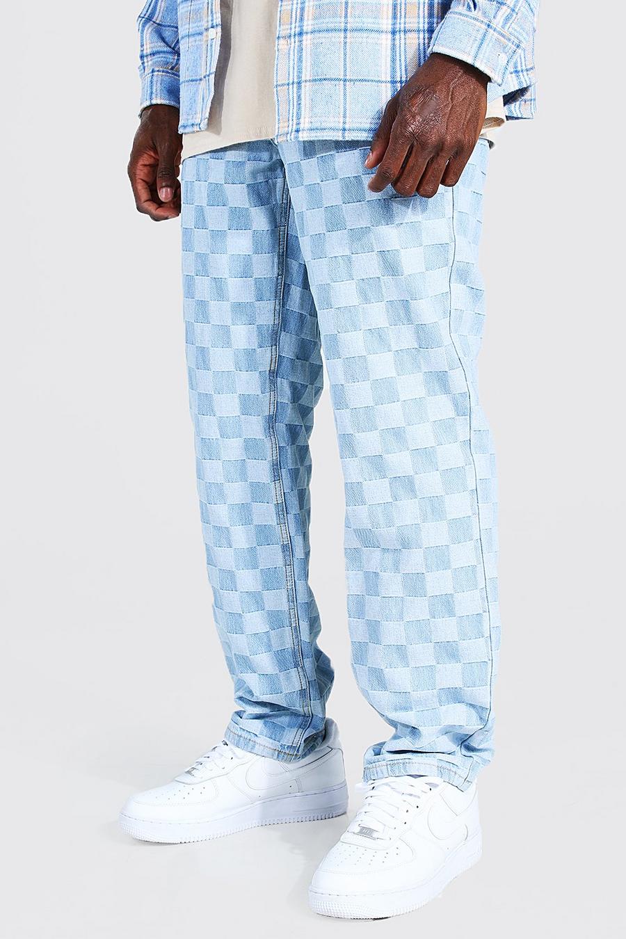 Light blue Relaxed Fit Rigid Checkerboard Jeans image number 1
