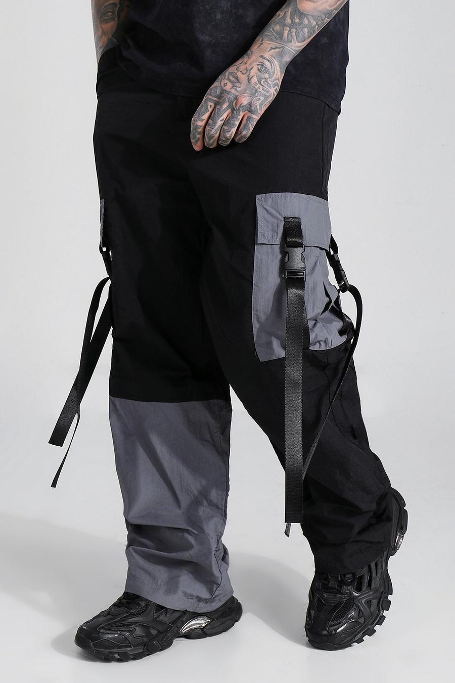 Pantalones de estilo militar con correas con bloques de color y estampado de concha, Gris marengo image number 1