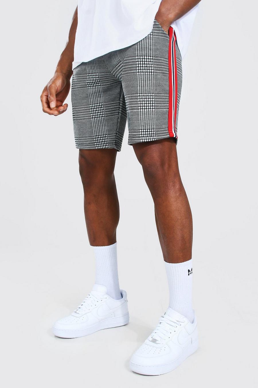 Pantalones cortos ajustados de longitud media con cinta de jacquard a cuadros, Rojo image number 1