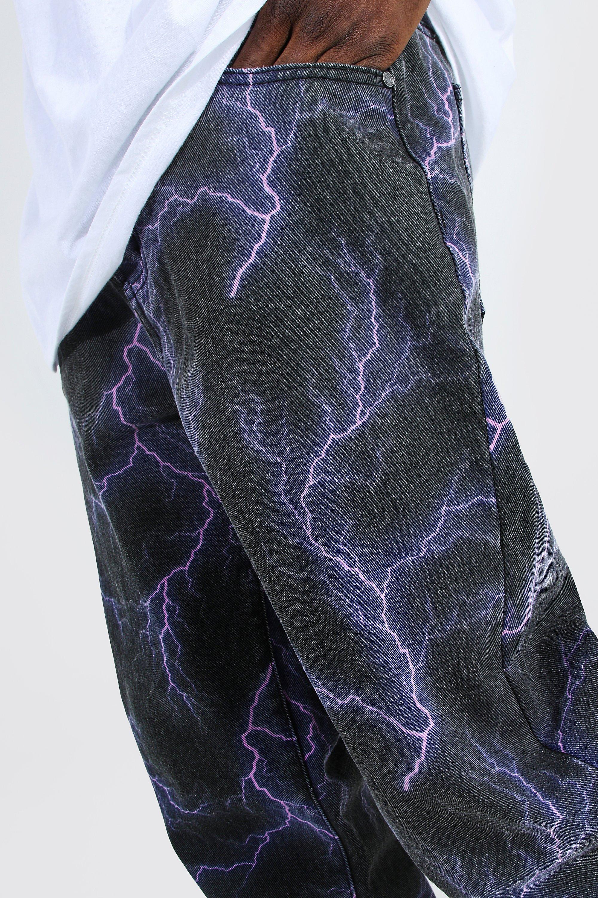 Jaded London Lightning Bolt Printed Jeans in Black for Men