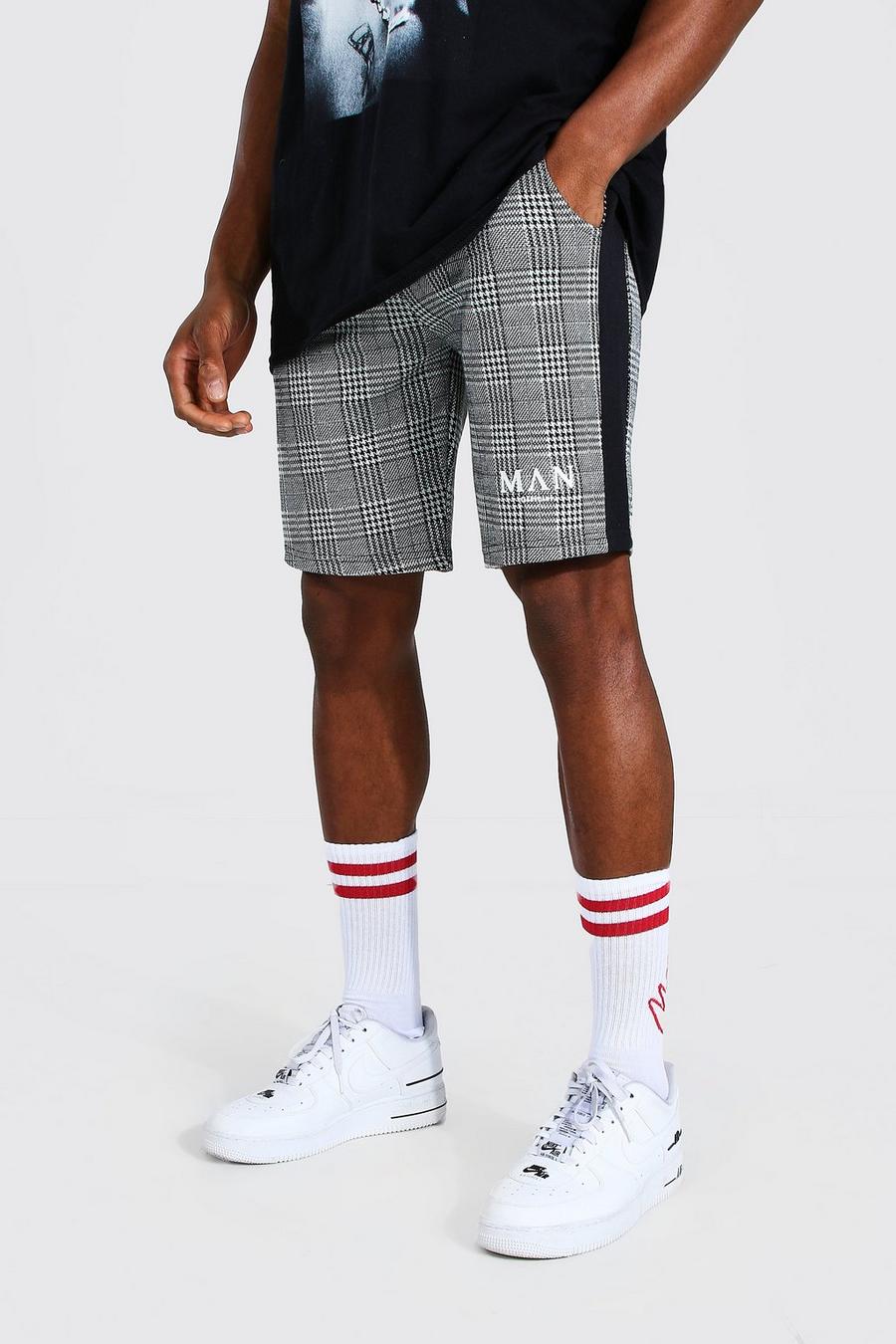 Black Roman Man Check Jacquard Slim Mid Shorts image number 1