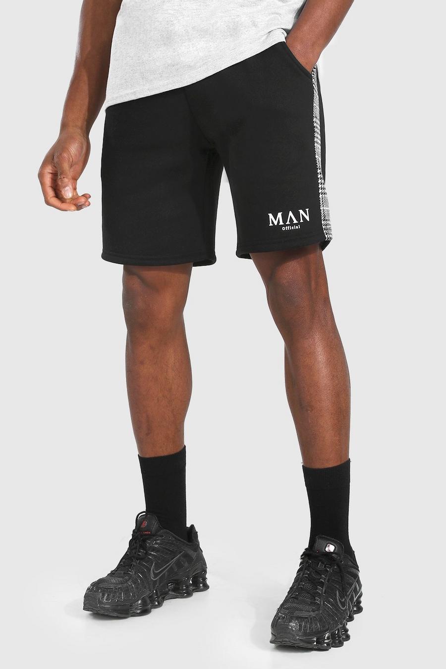 Black Roman Man Check Panel Mid Length Shorts image number 1
