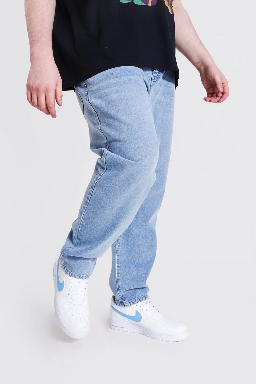 Pantaloncini Plus Size Slim Fit con pieghe e tasche, Effetto lavato azul