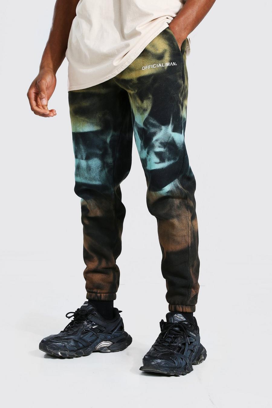 Pantaloni tuta slim Official Man con stampa effetto tie dye, Nero image number 1