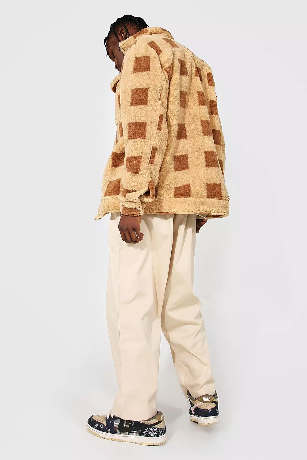 Brown Printed Check Borg Overshirt alternative image
