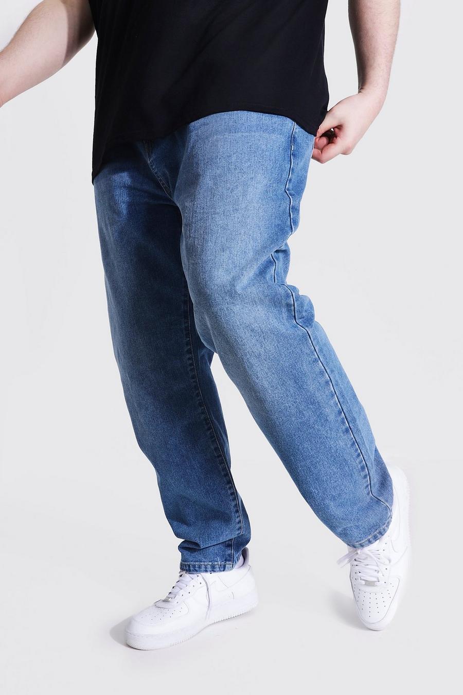 Plus Size Steife Slim Fit Jeans, Mittelblau image number 1