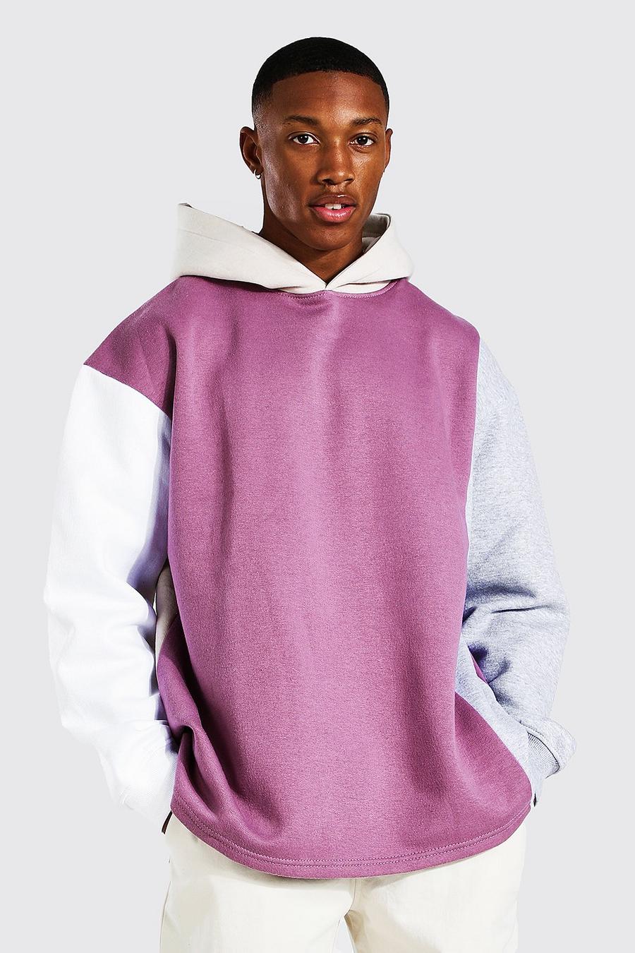 Taupe Oversize hoodie med blockfärger image number 1