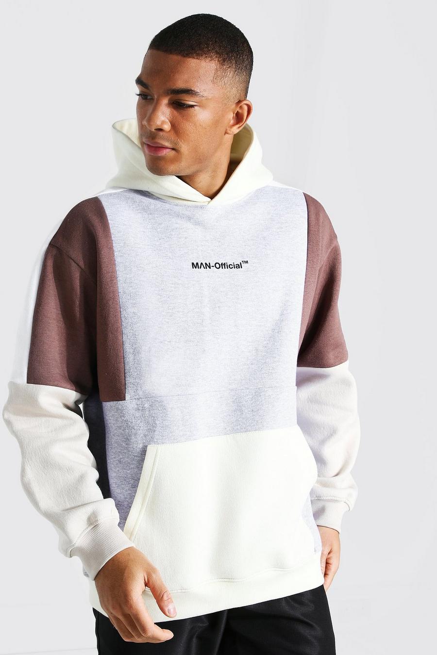 Grey marl Oversized Colour Block Man Official Hoodie image number 1