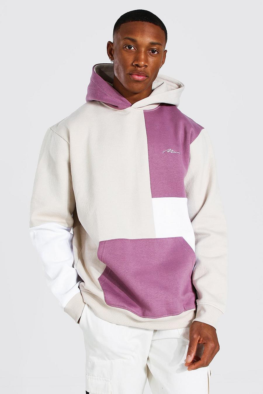 Taupe Man Signature Colour Block Hoodie image number 1