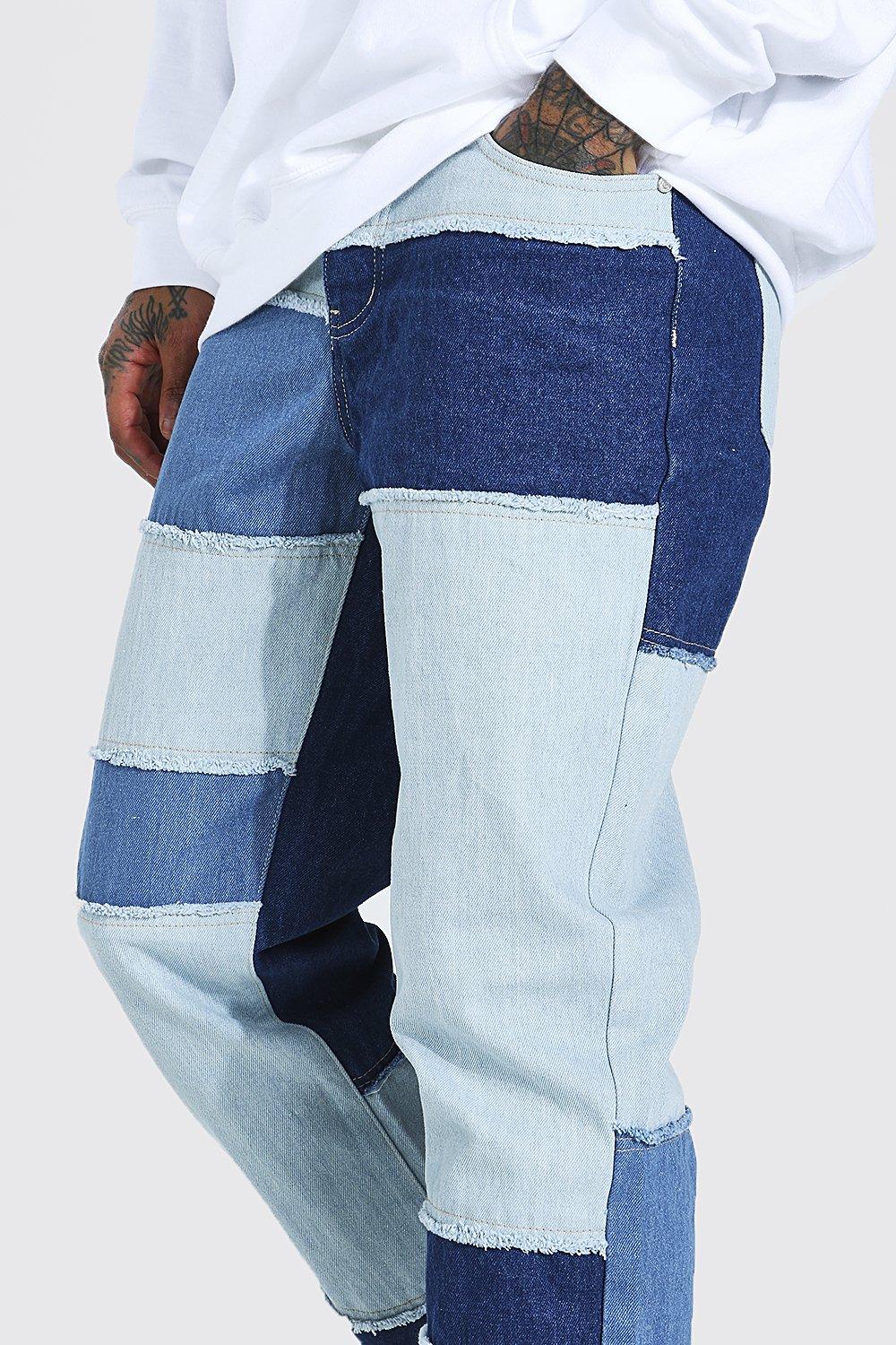 mens patchwork denim jeans