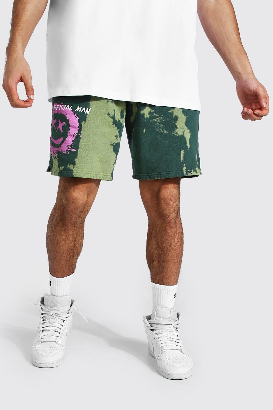 Green Official Man Losse Tie Dye Graffiti Shorts image number 1