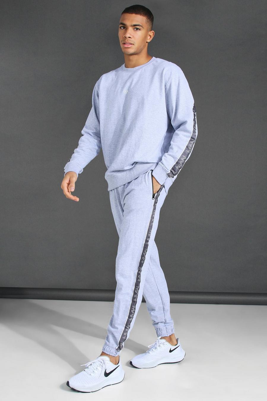 Grey marl MAN Active Träningsoverall med oversize sweatshirt och kantband image number 1