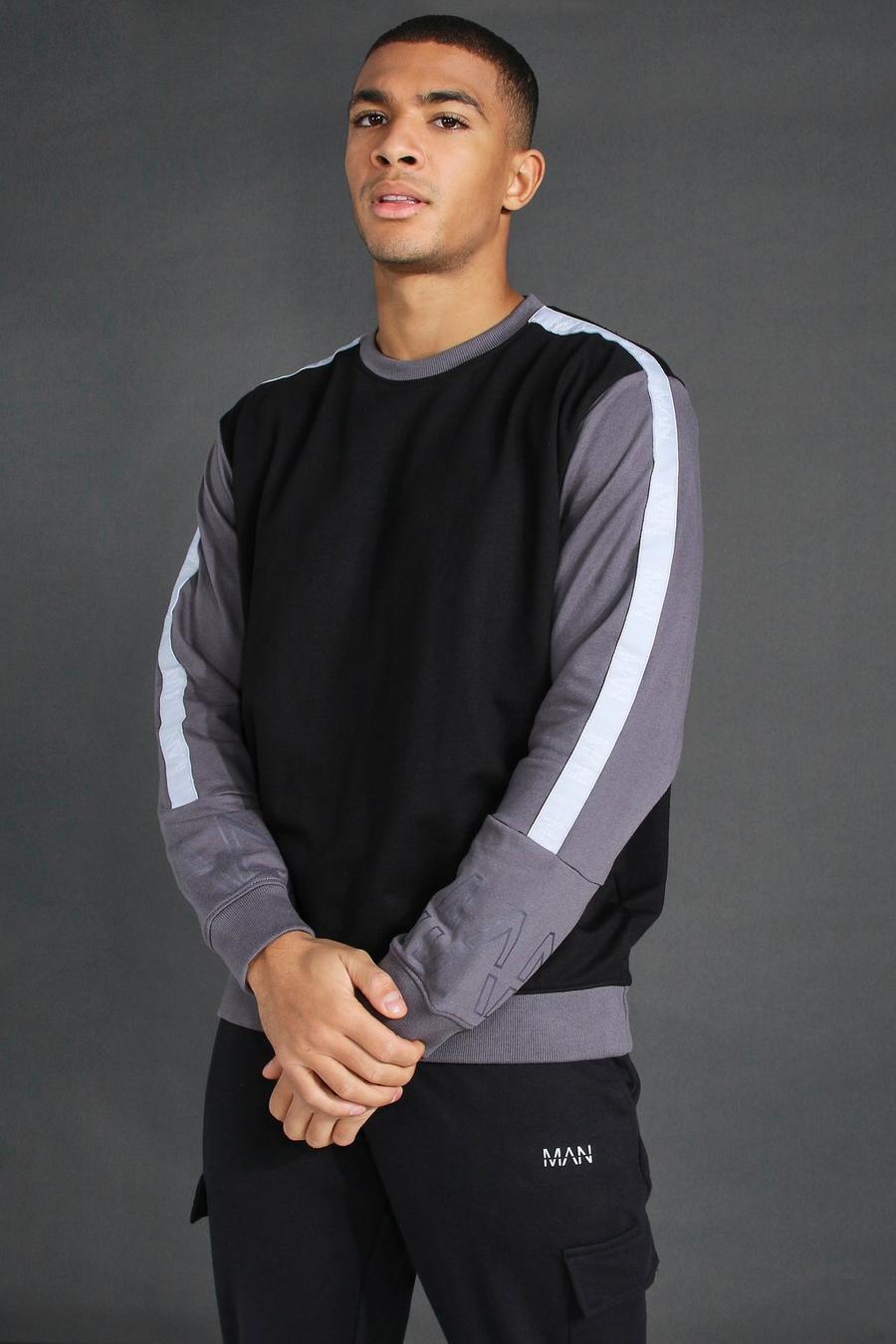 Oversize Man Active Sweatshirt mit Streifen, Black image number 1