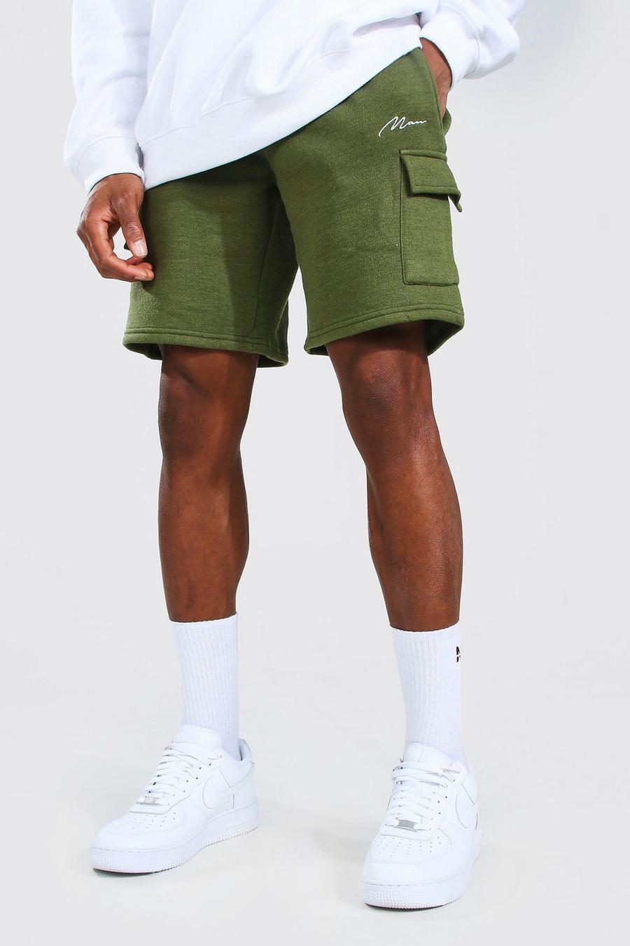 Pantaloncini cargo in jersey di media lunghezza con firma MAN image number 1