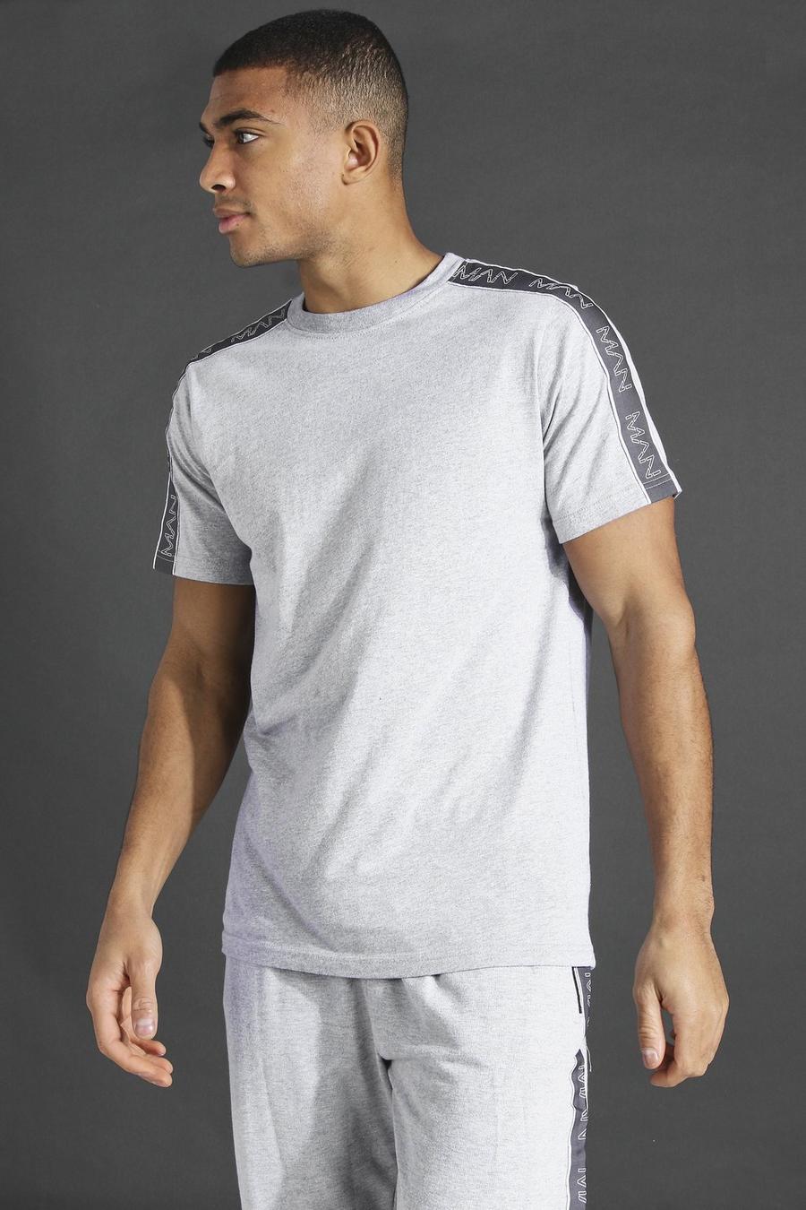 Man Active T-Shirt mit Streifen, Grau meliert image number 1