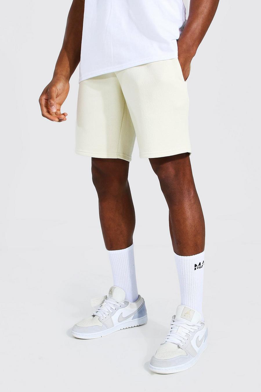 Basic, halblange, reguläre Jersey-Shorts, Naturfarben image number 1