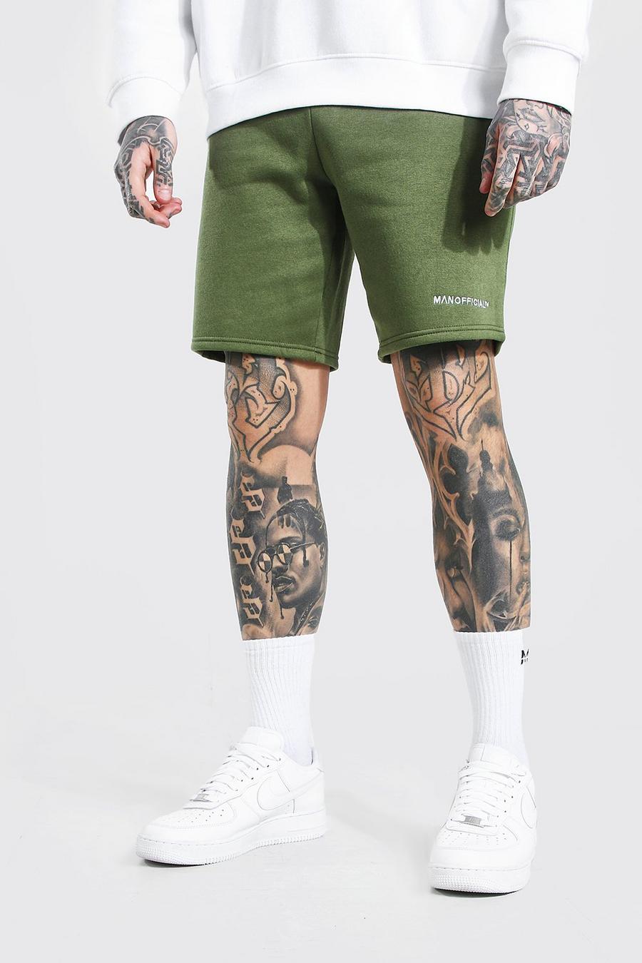 Pantalones cortos de punto ajustados de largo medio Man Official, Caqui image number 1