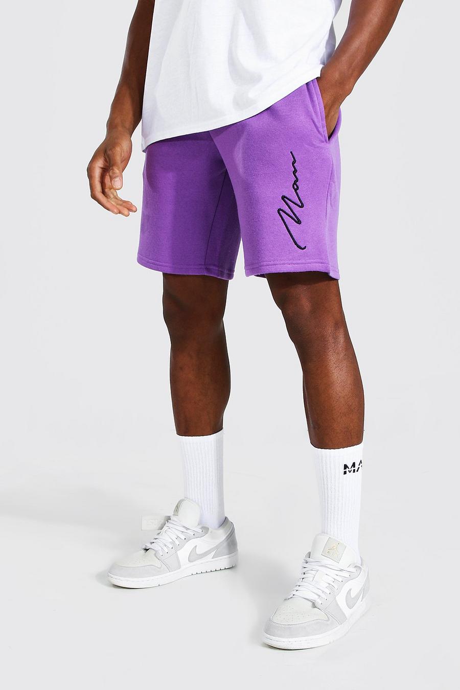 Purple Man Signature Jerseyshorts med brodyr och ledig passform image number 1