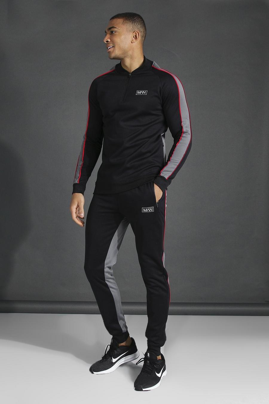 שחור חליפת טרנינג בומבר רגלן ספורטיבית עם כיתוב Man image number 1