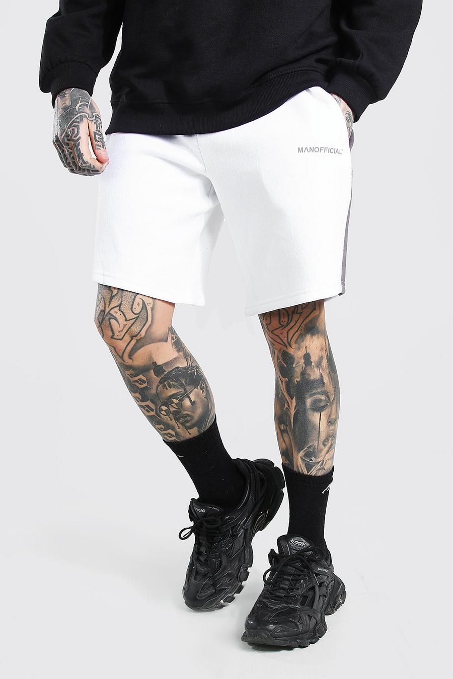 Pantaloncini taglio rilassato con pannello laterale Man Official, Bianco image number 1