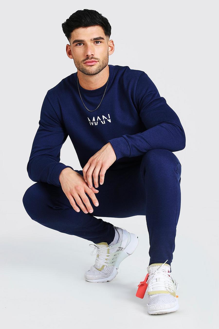 Sweatshirt-Trainingsanzug mit Original Man-Print, Marineblau image number 1