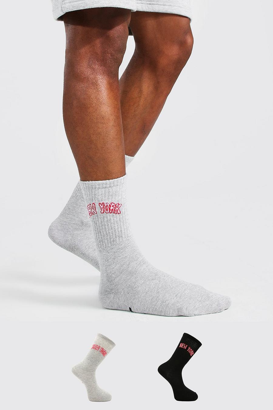 MAN Official 2er-Pack Socken mit „New York“-Slogan, Mehrfarbig image number 1