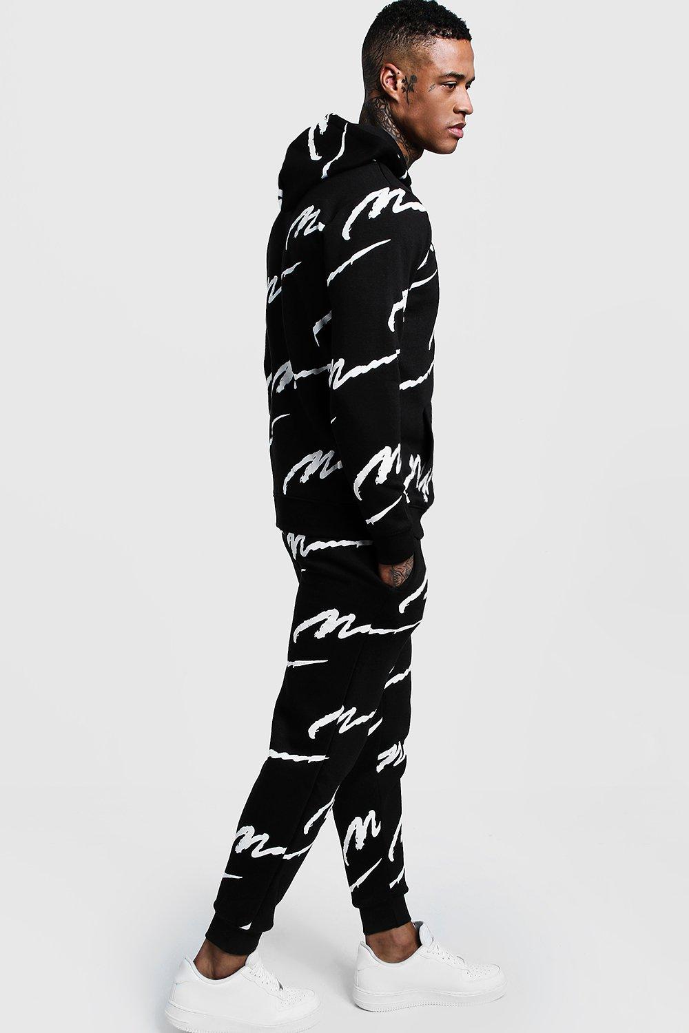 All Over Man Printed Hooded Tracksuit boohoo USA