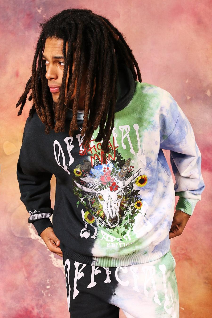 Black Oversized Official Graphic Tie Dye Hoodie image number 1