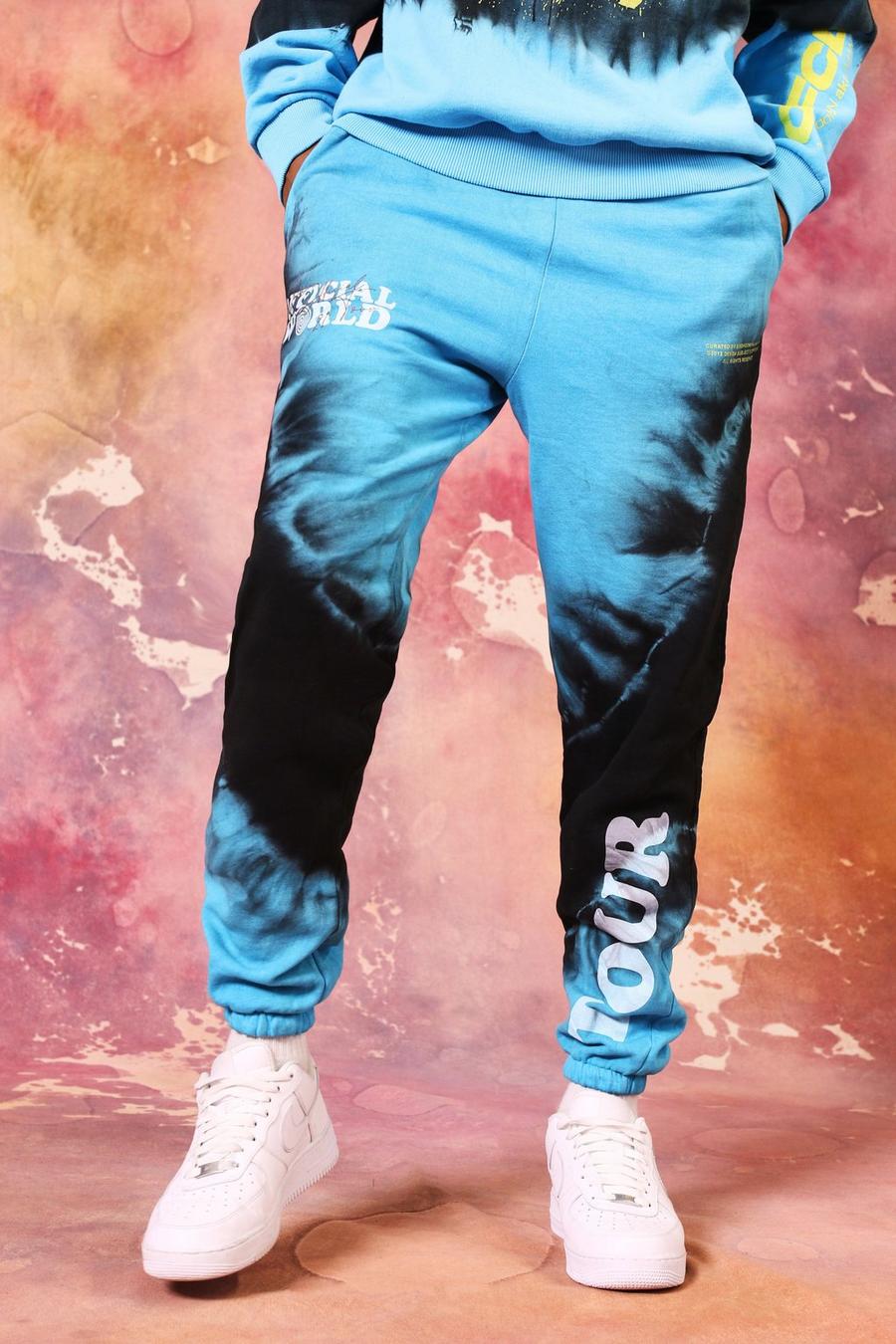כחול מכנסי ריצה בייסיק טאי-דאי עם הדפס Tour ופרצוף נוזל image number 1