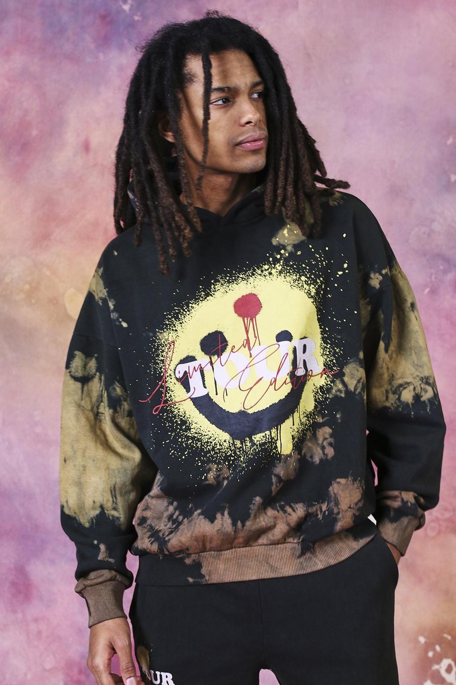 Brown Oversized Tour Drip Face Tie Dye Hoodie image number 1