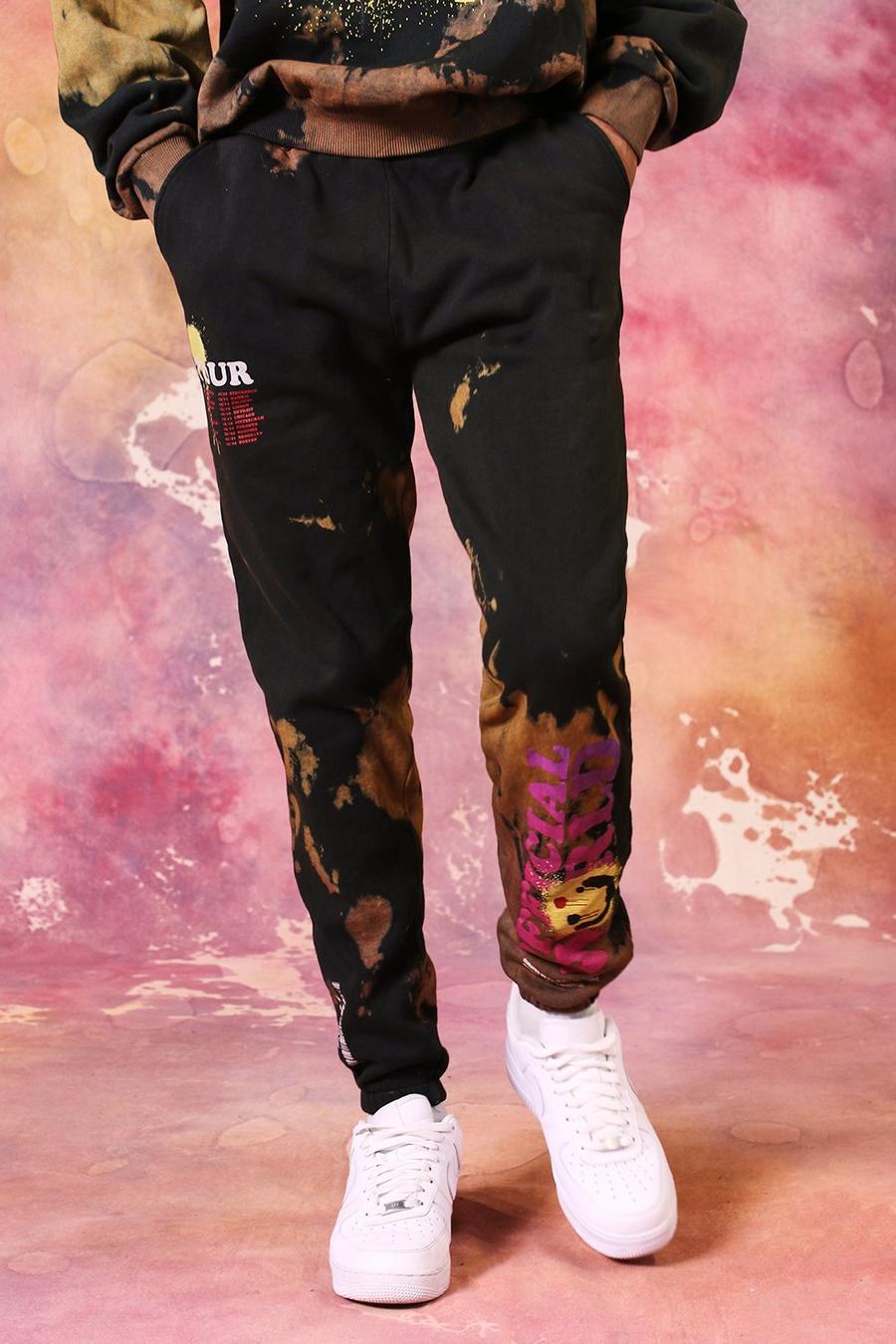 Pantaloni tuta Tour Drip effetto tie-dye taglio core con stampa di viso sgocciolante, Marrone image number 1