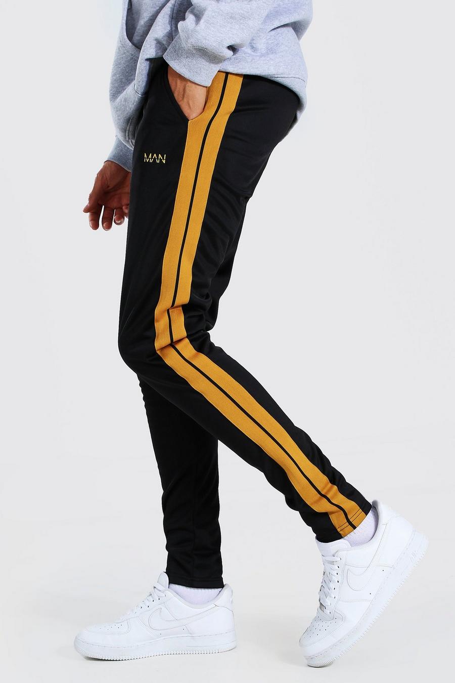Black Tall Slim Fit Man Tricot Track Pant With Tape image number 1
