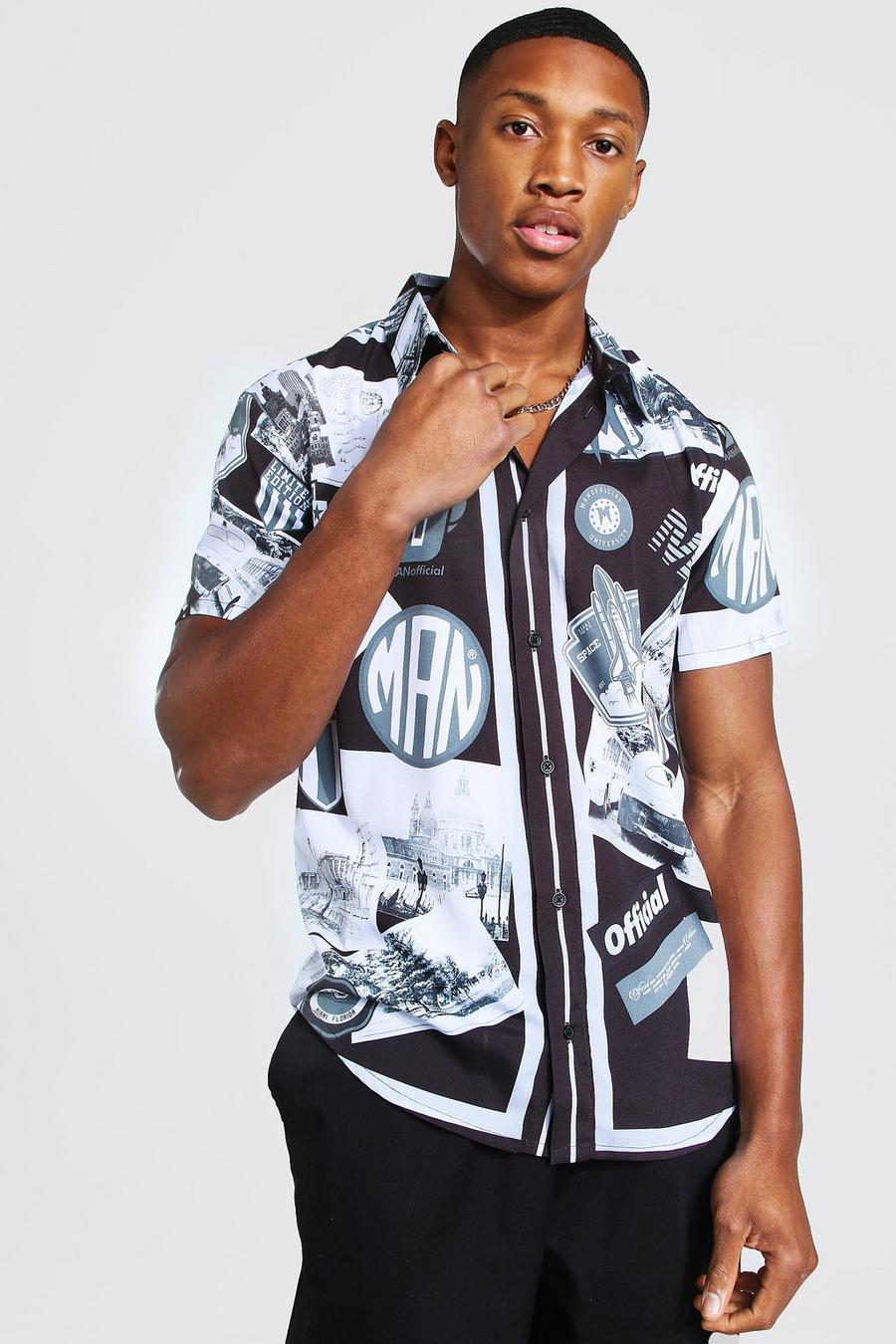 Black MAN Kortärmad skjorta med grafiskt tryck image number 1