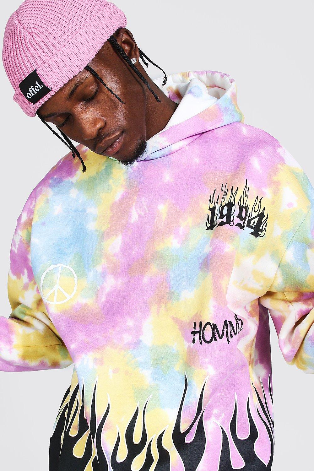 Mens pink tie dye hoodie sale