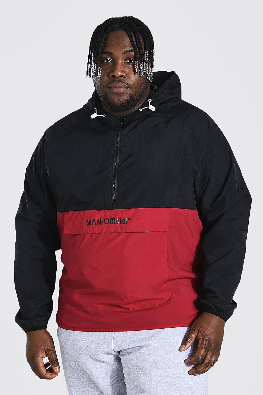 Red Plus Size Crushed Nylon Man Cagoule image number 1