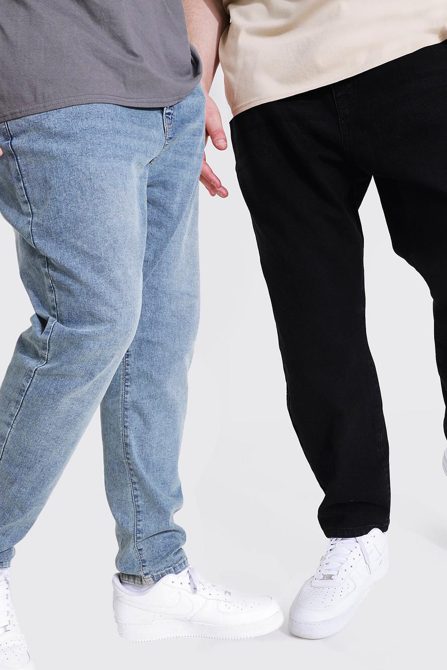 מולטי מארז שני זוגות מכנסי ג'ינס מבד קשיח בגזרה צרה, למידות גדולות image number 1