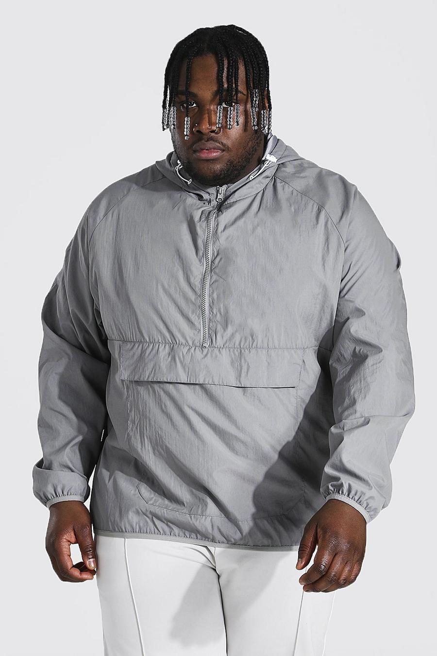 Grey Plus Size Crushed Nylon Over Head Cagoule image number 1