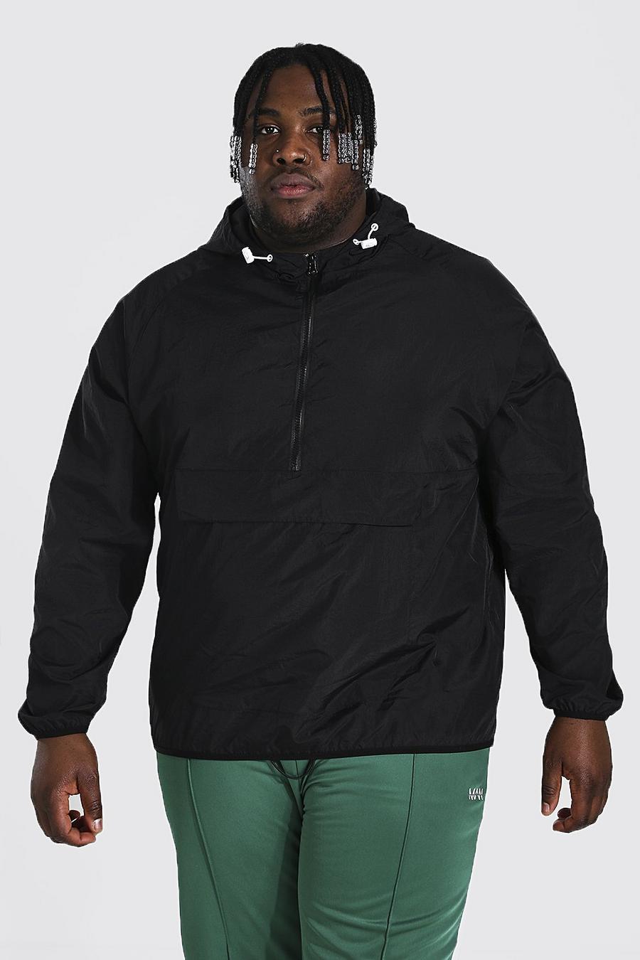 Black Plus Size Crushed Nylon Over Head Cagoule image number 1