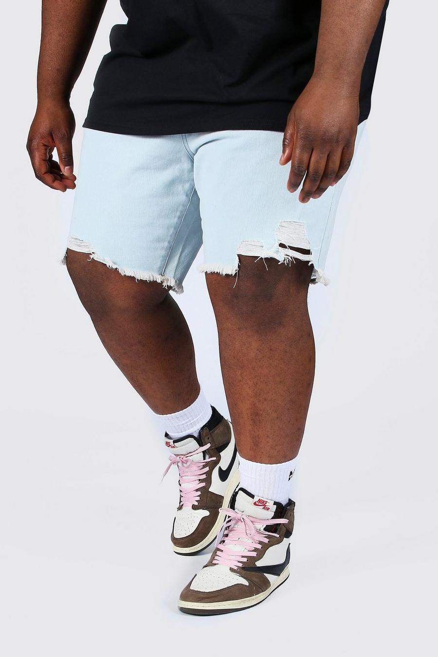 Bleach wash Plus Size Slim Fit Denim Shorts Met Onbewerkte Zoom image number 1