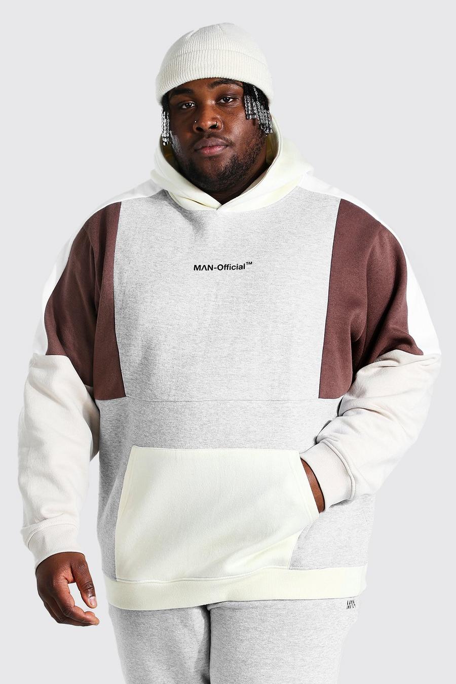 Grey Plus Size Colour Block Man Official Hoodie image number 1
