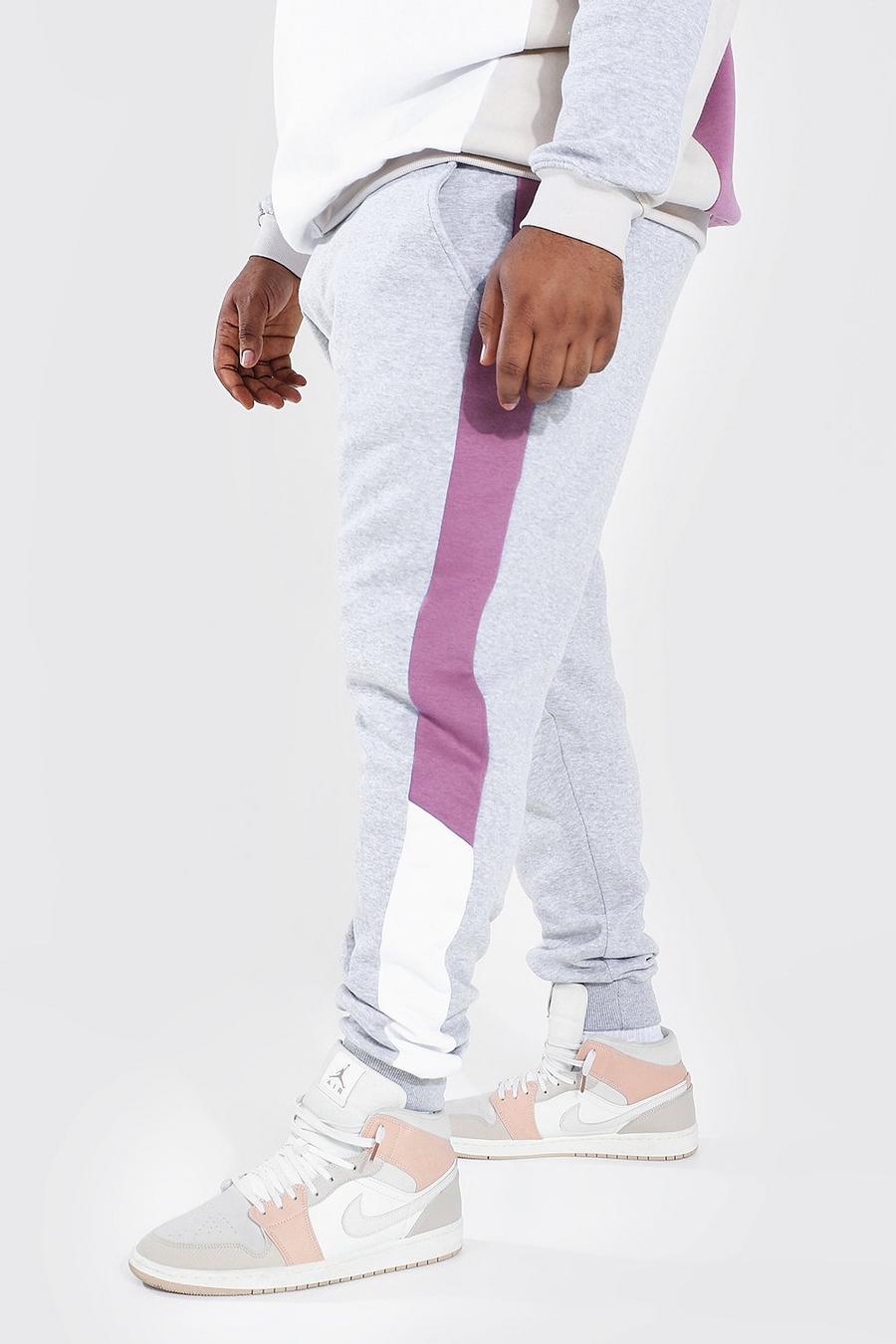 אפור מכנסי ריצה סקיני קולור בלוק למידות גדולות image number 1