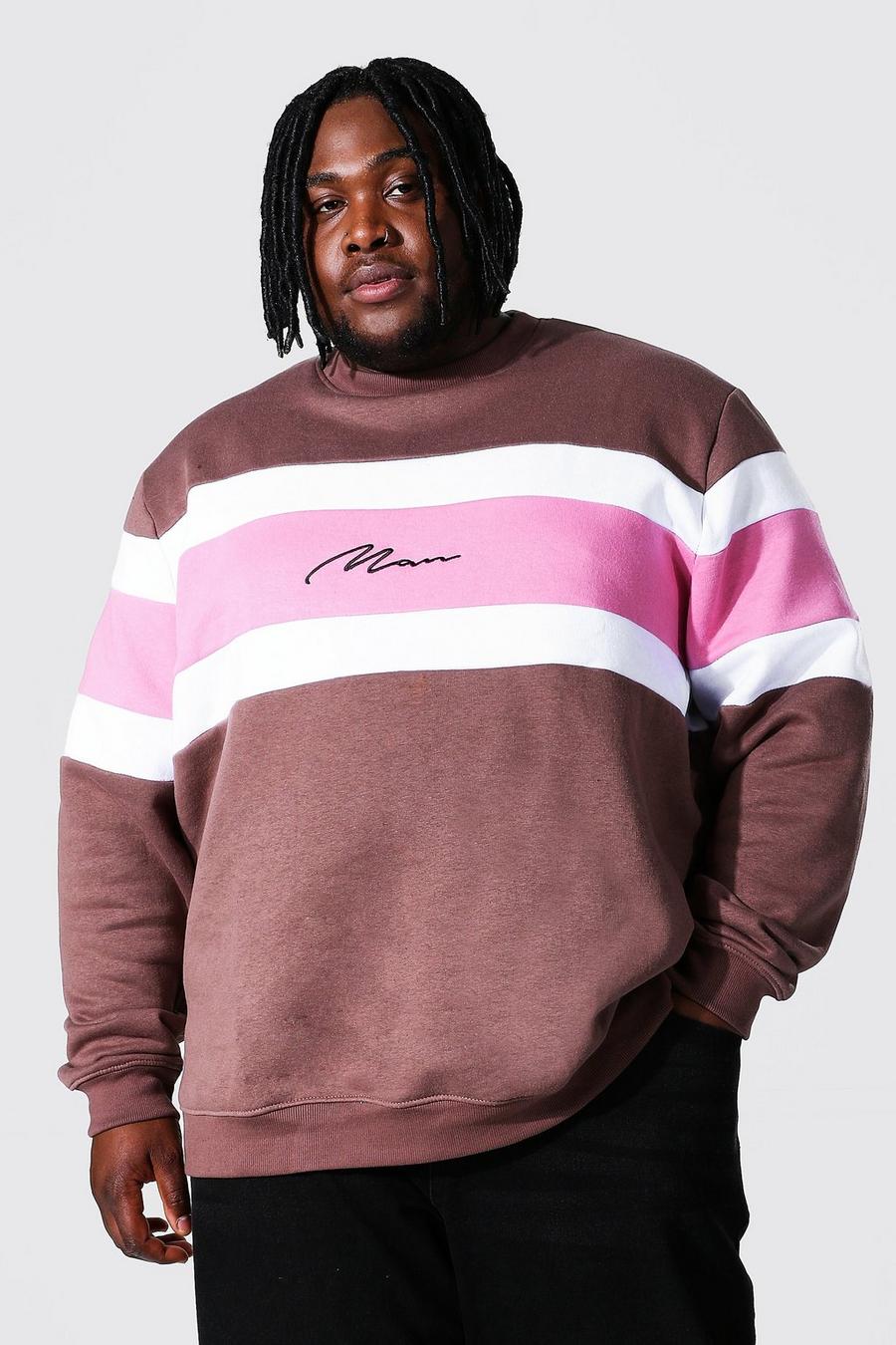 Brown Plus size - Man Script Sweatshirt med blockfärger image number 1