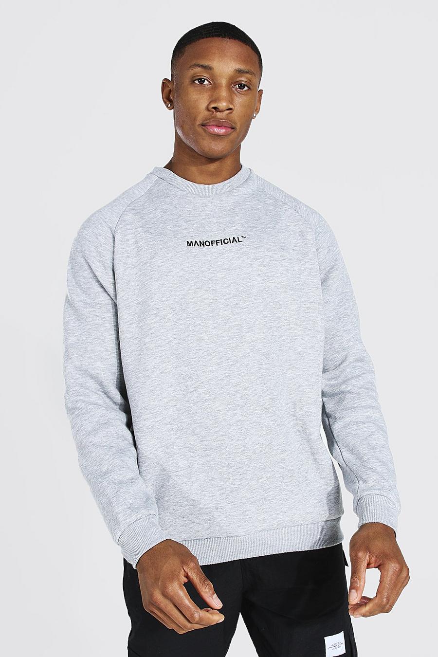 Grey marl MAN Official Sweatshirt i tjockt tyg med raglanärm image number 1