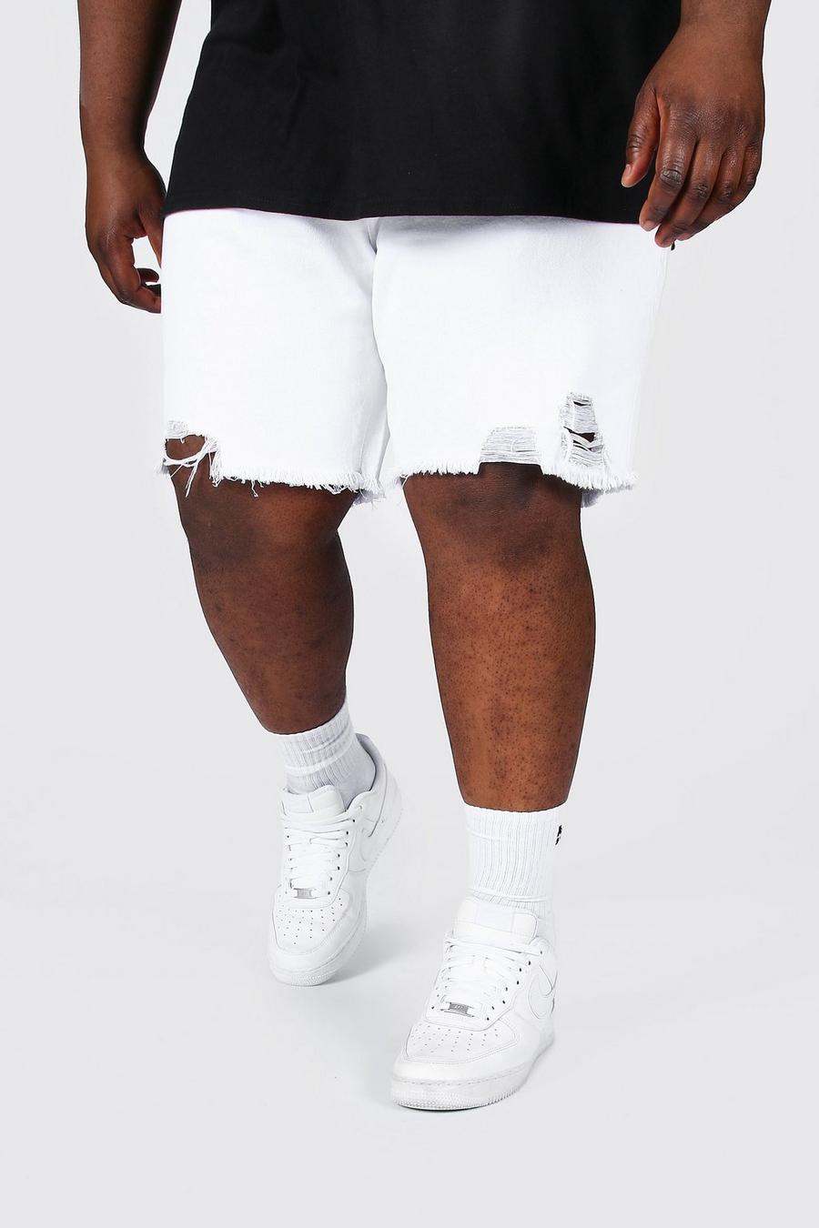 Pantalones cortos vaqueros de corte marcados con bajo sin rematar talla Plus, Blanco image number 1