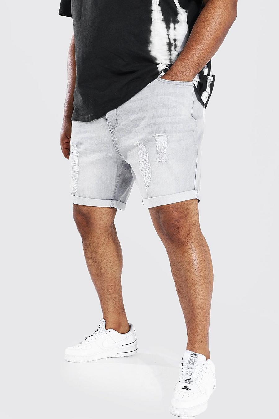 Light grey Plus Size Versleten Skinny Fit Denim Shorts image number 1