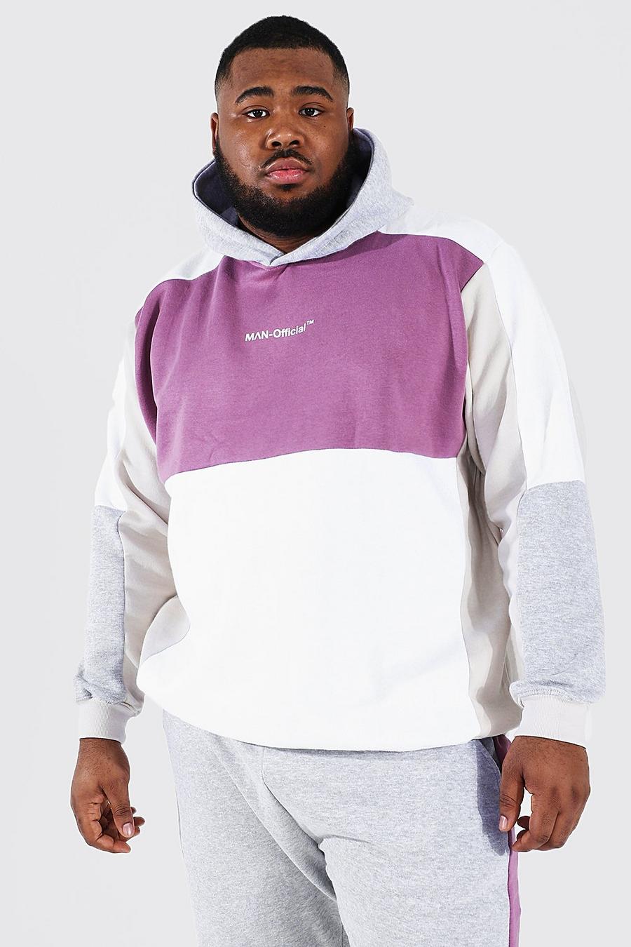 Plus Size Man Official Colourblock-Hoodie, Weiß image number 1