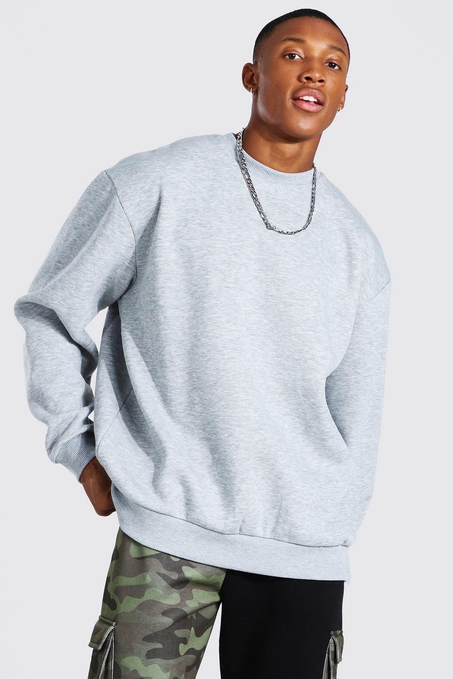 Schweres Sweatshirt in Übergröße, Grau meliert image number 1