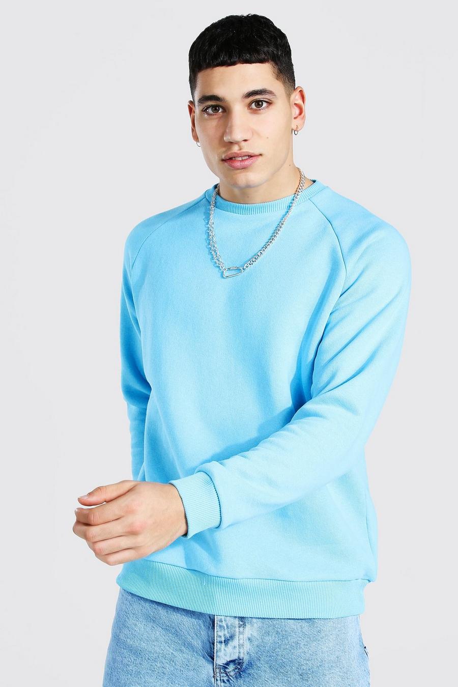 Bright blue Sweatshirt i tjockt tyg med raglanärm image number 1