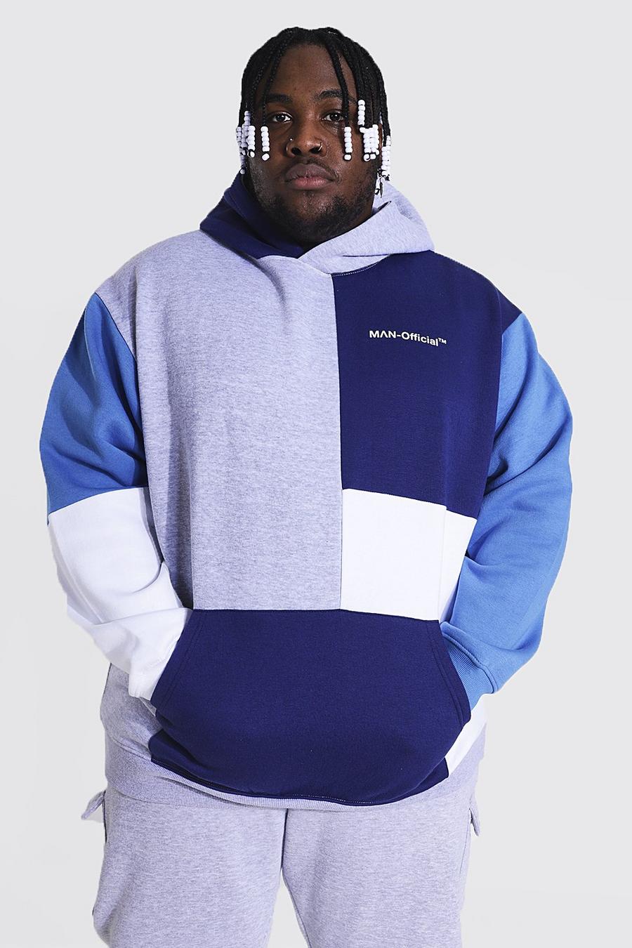 Grey Plus Size Baggy Colour Block Hoodie image number 1