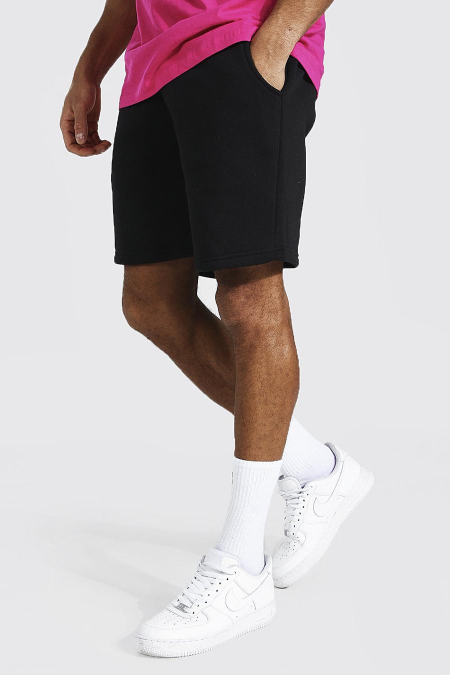 Black Mid Length Jersey Shorts With Man Draw Cords image number 1